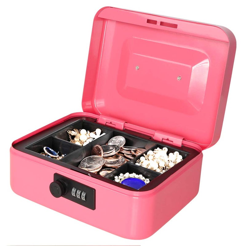 Jssmst Medium Cash Box with Combination Lock - Durable Metal Cash Box with Money Tray Pink,7.87 x 6.3 x 3.35 inches,CB0704M - Image 5
